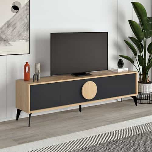 Έπιπλο τηλεόρασης Gora Megapap χρώμα sapphire oak - silky black 180x35,6x51εκ.