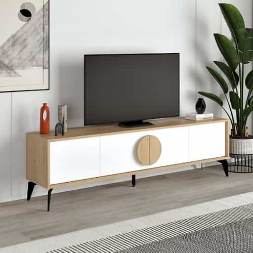 Έπιπλο τηλεόρασης Gora Megapap χρώμα sapphire oak - λευκό 180x35,6x51εκ.