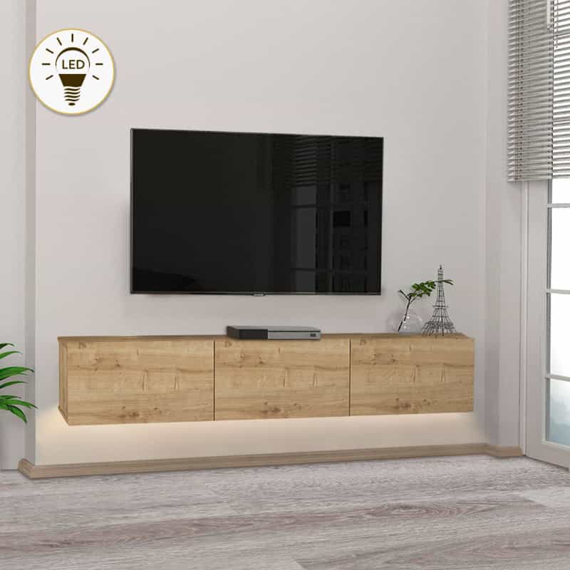 GP042-01692-0 Έπιπλο τηλεόρασης επιτοίχιο Damla Megapap με LED χρώμα sapphire oak 180x29,5x29,5εκ. - Image 1