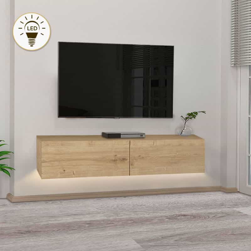 GP042-01702-0 Έπιπλο τηλεόρασης επιτοίχιο Aristo Megapap με LED χρώμα sapphire oak 135x31,6x25εκ. - Image 1