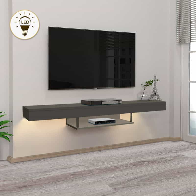 GP042-01864-0 Έπιπλο τηλεόρασης επιτοίχιο Albares Megapap από μελαμίνη με LED χρώμα ανθρακί 150x29,6x22εκ. - Image 1