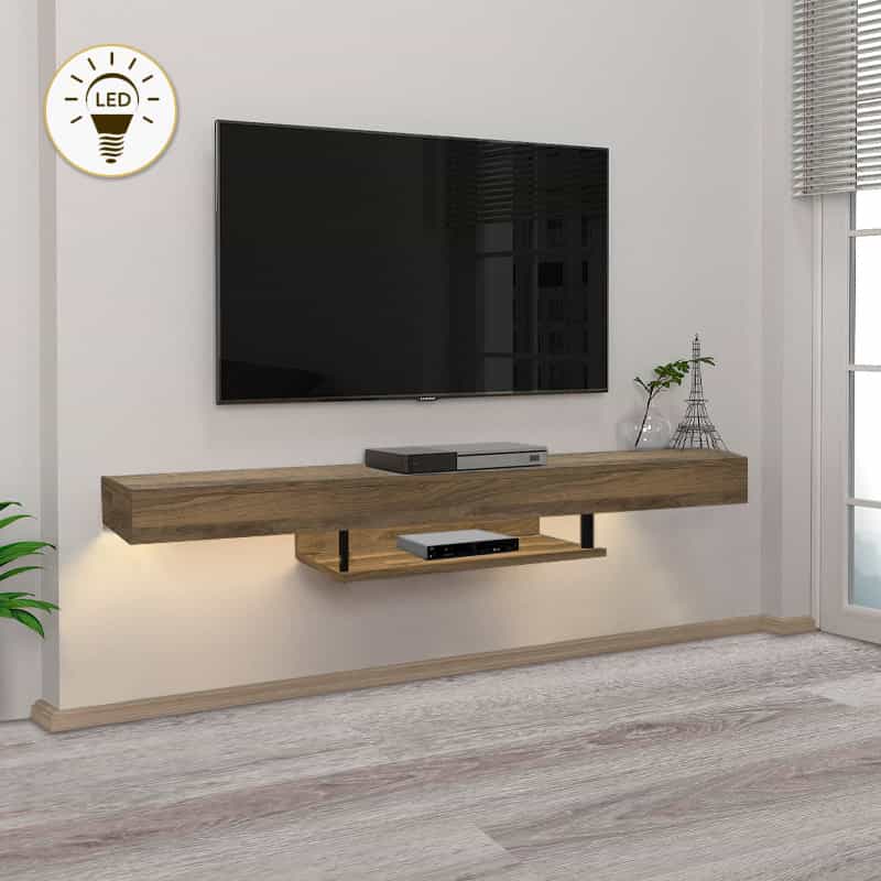 GP042-01865-0 Έπιπλο τηλεόρασης επιτοίχιο Albares Megapap με LED χρώμα καρυδί 150x29,6x22εκ. - Image 1