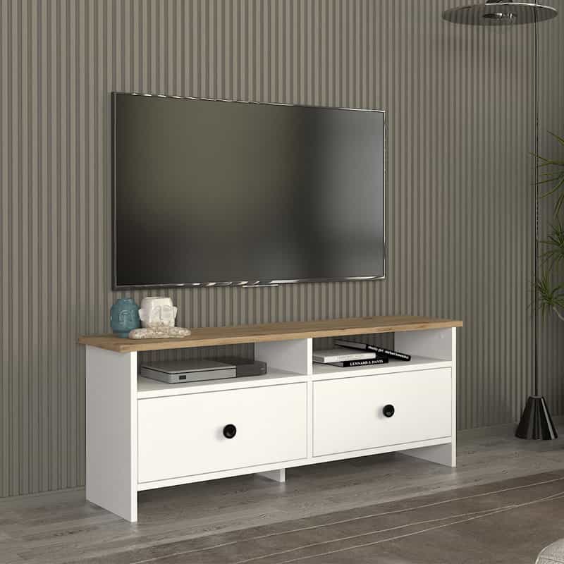 GP042-03271-0 Έπιπλο τηλεόρασης Gradias Megapap χρώμα λευκό - sapphire oak 120x29,6x46,8εκ. - Image 1