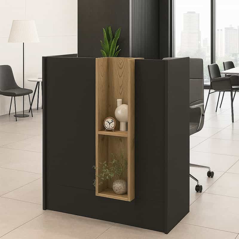 GP042-03501-0 Γραφείο υποδοχής - reception Bonveno Megapap χρώμα ανθρακί - sepet oak 90x43,2x110εκ. - Image 1