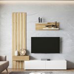 Σύνθεση τηλεόρασης Rosaline Megapap χρώμα λευκό - sepet oak 183x31,3x196,9εκ.