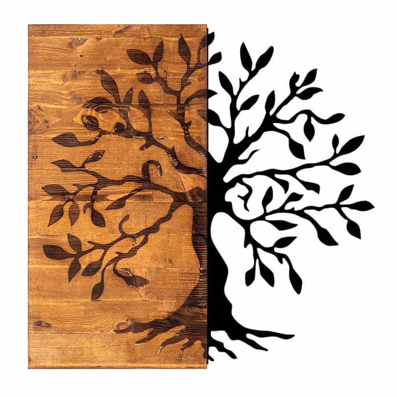 GP052-0058-0 Διακοσμητικό τοίχου Agac Tree Megapap ξύλινο - μεταλλικό χρώμα καρυδί - μαύρο 58x3x58εκ. - Image 1