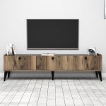 Έπιπλο τηλεόρασης Lidya Megapap χρώμα καρυδί - μαύρο εφέ μαρμάρου 180x35x49εκ. - Image 3