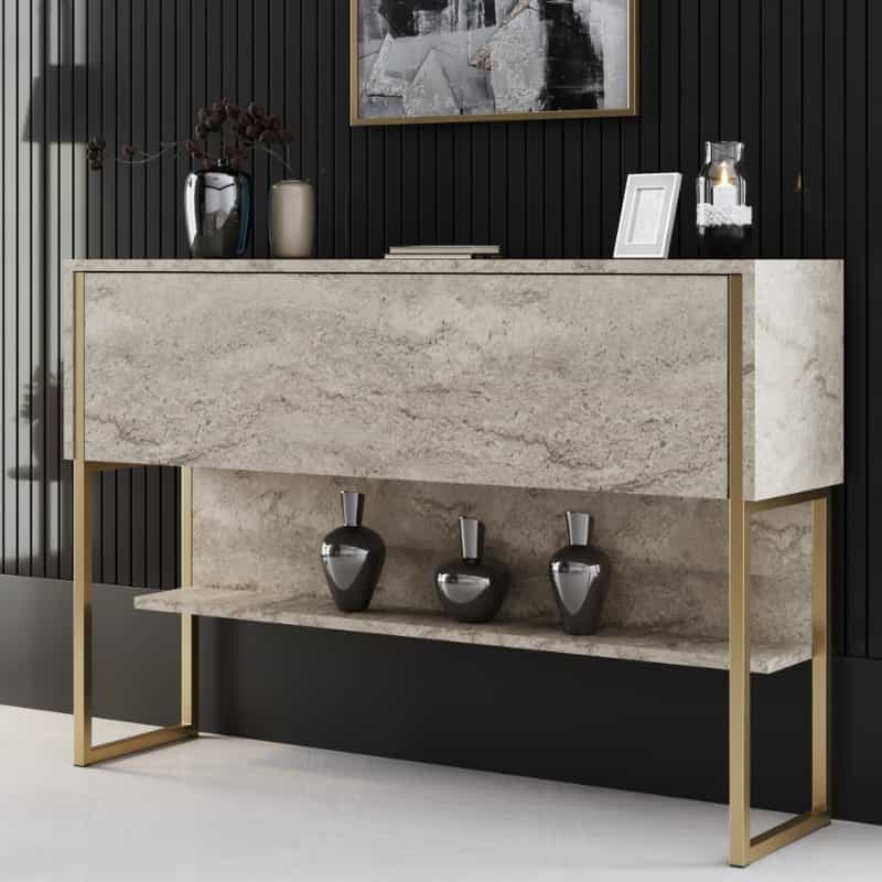 GP052-01301-0 Μπουφές Luxe Megapap χρώμα travertine - χρυσό 120x30x80εκ. - Image 1