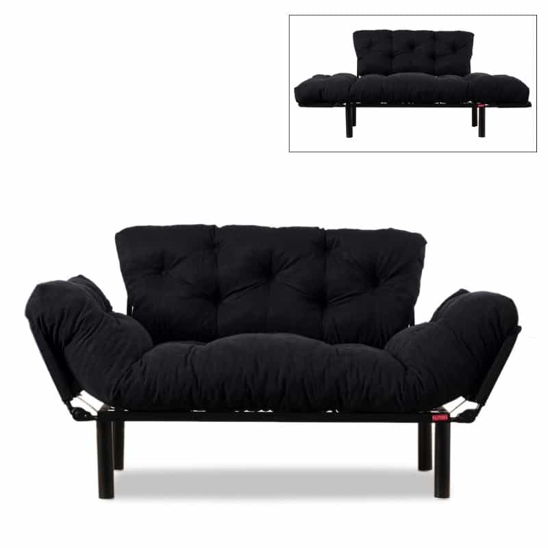 GP052-01621-0 Καναπές - κρεβάτι Nitta Megapap διθέσιος υφασμάτινος χρώμα μαύρο 155x70x85εκ. - Image 1