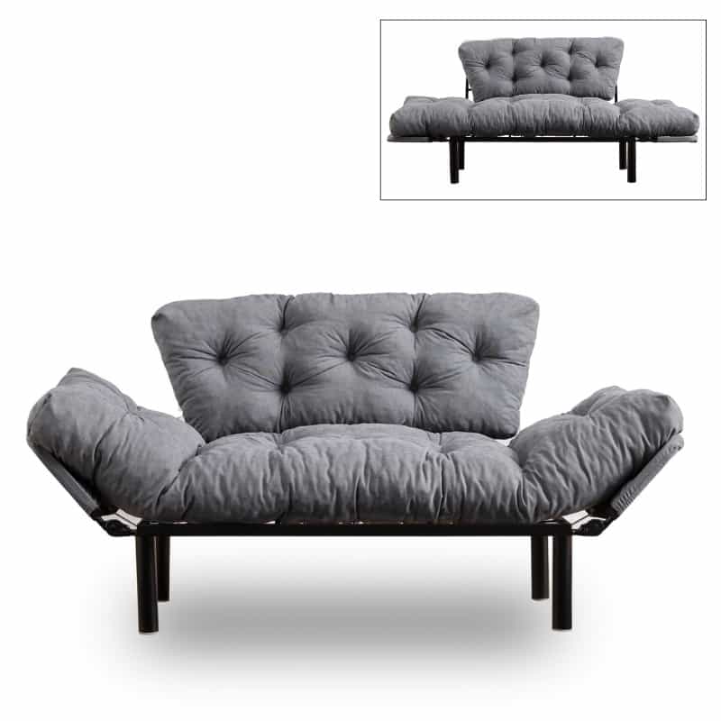 GP052-01622-0 Καναπές - κρεβάτι Nitta Megapap διθέσιος υφασμάτινος χρώμα γκρι 155x70x85εκ. - Image 1