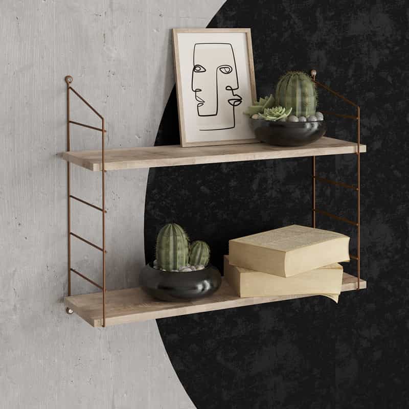 GP052-02101-0 Ραφιέρα τοίχου Armoni Megapap χρώμα sacramento oak - καφέ μέταλλο 72x20x58εκ. - Image 1
