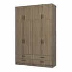 Ντουλάπα ρούχων Ricardo Megapap τετράφυλλη με πατάρι και συρτάρια χρώμα καρυδί 160x51,8x240εκ.