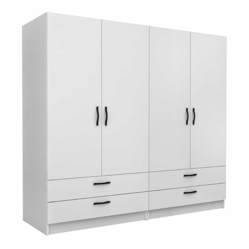 GP100-00871-0 Ντουλάπα ρούχων Victoria Megapap τετράφυλλη με συρτάρια χρώμα λευκό 200x60x181εκ. - Image 1