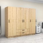 Ντουλάπα ρούχων Victoria Megapap τετράφυλλη με συρτάρια χρώμα φυσικό οξιάς 200x60x181εκ. - Image 4