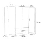 Ντουλάπα ρούχων Victoria Megapap τετράφυλλη με συρτάρια χρώμα φυσικό οξιάς 200x60x181εκ. - Image 5