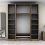 Ντουλάπα ρούχων Victoria Megapap τετράφυλλη με πατάρι και συρτάρια χρώμα καρυδί 200x60x240εκ. - Image 3