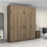 Ντουλάπα ρούχων Victoria Megapap τετράφυλλη με πατάρι και συρτάρια χρώμα καρυδί 200x60x240εκ. - Image 4