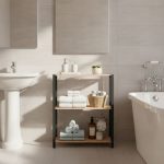 Ραφιέρα δαπέδου - Τραπεζάκι βοηθητικό ξύλινο - πλαστικό χρώμα φυσικό - μαύρο 65x29x78εκ. - Image 2