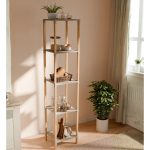 Ραφιέρα δαπέδου πλαστική - ξύλινη χρώμα φυσικό - μπεζ 28x25x137εκ. - Image 3