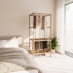 Ντουλάπα ρούχων ανοιχτή - Έπιπλο εισόδου ξύλινο - πλαστικό χρώμα φυσικό - μπεζ 75x46x156εκ. - Image 3