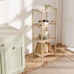 Ραφιέρα δαπέδου ξύλινη - πλαστική χρώμα φυσικό - μπεζ 38x30x116εκ. - Image 2