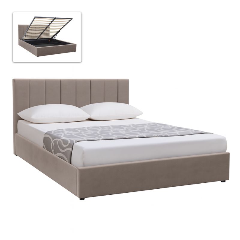 GP002-00171-0 Κρεβάτι Renata Megapap υφασμάτινο με αποθηκευτικό χώρο χρώμα μπεζ 160x200εκ. - Image 1