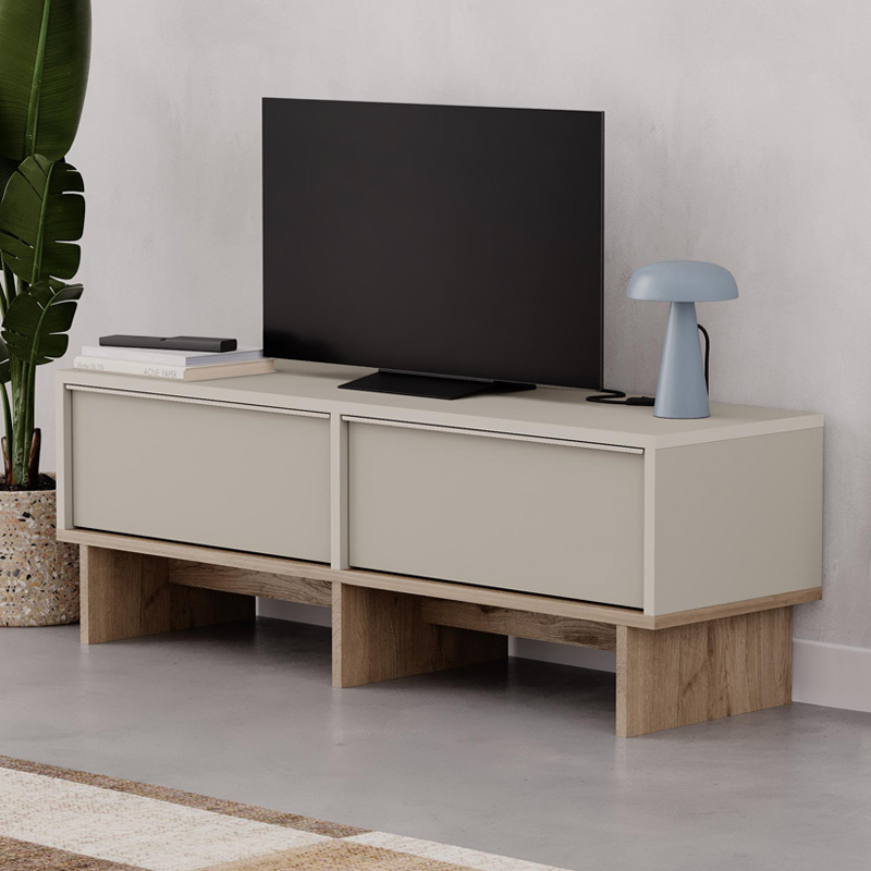 GP037-02751-0 Έπιπλο τηλεόρασης Yuki Megapap χρώμα sandstone - sepet oak 118x35x40,6εκ. - Image 1
