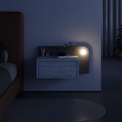 Κομοδίνο επιτοίχιο Dotta Megapap με LED χρώμα λευκό αντικέ – γκρι ρετρό 52×33,6×28εκ.