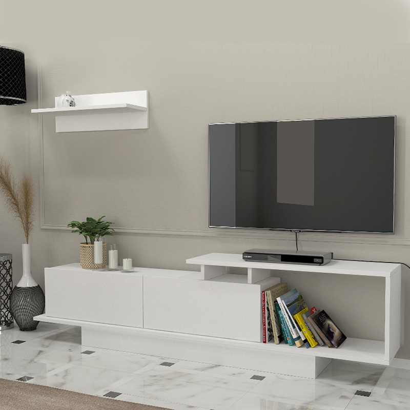 GP042-00291-0 Έπιπλο τηλεόρασης Novara Megapap χρώμα λευκό 180x29,6x45εκ. - Image 1
