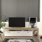 Έπιπλο τηλεόρασης Acnes Megapap χρώμα λευκό - sapphire oak 220x40x52εκ. - Image 3