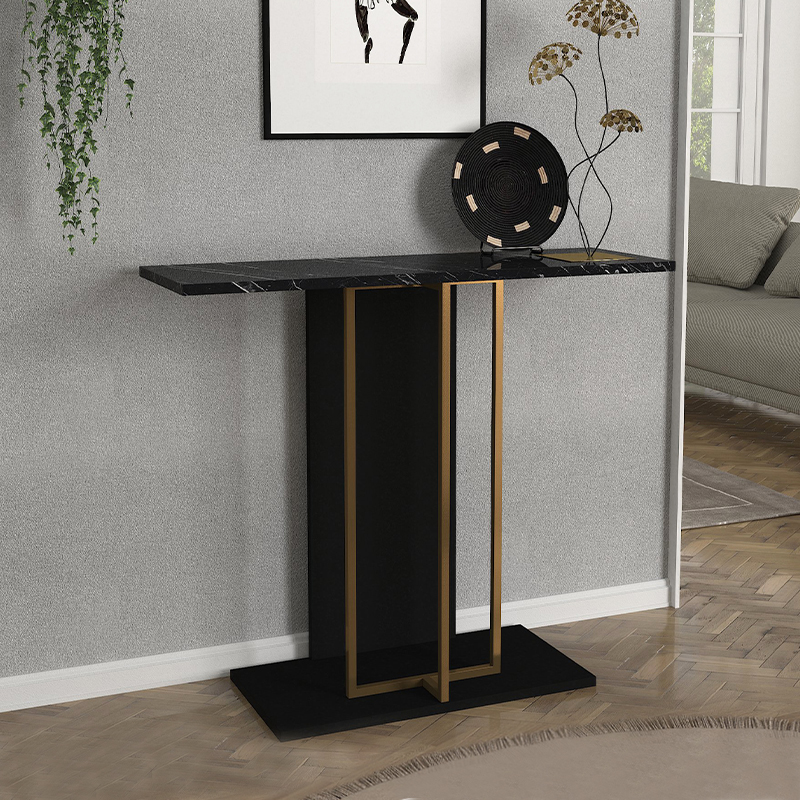 GP042-03171-0 Κονσόλα Brandy Megapap χρώμα μαύρο - μαύρο εφέ μαρμάρου - χρυσό 90x29,6x76,8εκ. - Image 1
