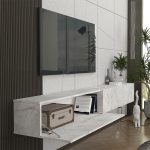 Έπιπλο τηλεόρασης επιτοίχιο Espanse Megapap χρώμα λευκό εφέ μαρμάρου 241,8x31,7x30εκ. - Image 3