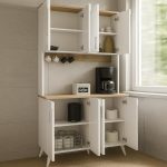 Έπιπλο κουζίνας Kalira 4 Megapap χρώμα λευκό - rota oak 120x40x196εκ. - Image 4