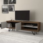Έπιπλο τηλεόρασης Foot Megapap χρώμα καρυδί - λευκό 160x35x49εκ. - Image 2