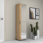 Ντουλάπα ρούχων - παπουτσοθήκη Visla Megapap μονόφυλλη με καθρέπτη χρώμα φυσικό οξιάς 45x36x187εκ. - Image 3