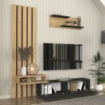 Σύνθεση τηλεόρασης Rosaline Megapap χρώμα ανθρακί - sepet oak 183x31,3x196,9εκ. - Image 7