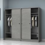 Ντουλάπα ρούχων Regio Megapap τετράφυλλη συρόμενη χρώμα γκρι σκυροδέματος 200x60x181εκ. - Image 2