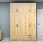 Ντουλάπα ρούχων Vivian Megapap τετράφυλλη με πατάρι και συρτάρια χρώμα φυσικό οξιάς 160x51,8x240εκ. - Image 4