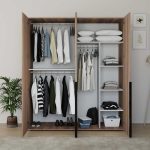 Ντουλάπα ρούχων Oryana Megapap τετράφυλλη χρώμα καρυδί 180x62x210εκ. - Image 4