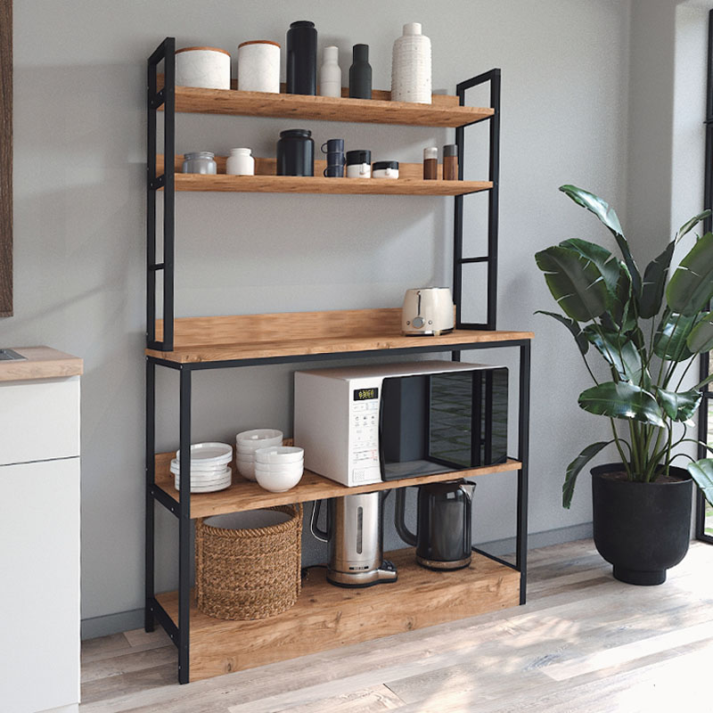 GP041-00421-0 Έπιπλο κουζίνας Foyer Megapap χρώμα μαύρο - pine oak 101x36x160,7εκ. - Image 1