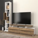 Σύνθεση τηλεόρασης Tulip Megapap χρώμα λευκό - καρυδί 160x29,5x160εκ.