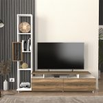 Σύνθεση τηλεόρασης Tulip Megapap χρώμα λευκό - καρυδί 160x29,5x160εκ. - Image 3