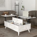 Τραπεζάκι σαλονιού Roy Megapap με σερβιτόρο χρώμα λευκό εφέ μαρμάρου 121x69x40εκ. - Image 3