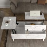 Τραπεζάκι σαλονιού Roy Megapap με σερβιτόρο χρώμα λευκό εφέ μαρμάρου 121x69x40εκ. - Image 4