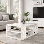 Τραπεζάκι σαλονιού Abdera Megapap χρώμα λευκό εφέ μαρμάρου 110x60x42εκ. - Image 2