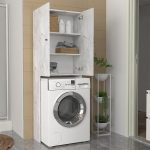 Έπιπλο πλυντηρίου Romme Megapap χρώμα λευκό εφέ μαρμάρου 65x27,1x180εκ. - Image 2