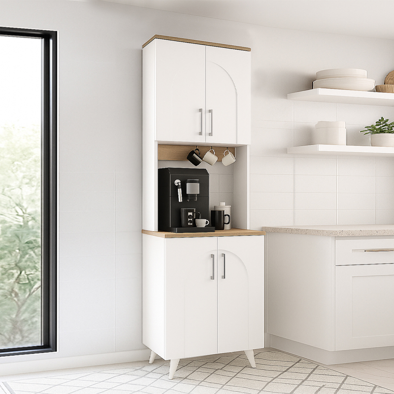 GP042-03351-0 Έπιπλο κουζίνας Kalira 2 Megapap χρώμα λευκό - rota oak 60x40x196εκ. - Image 1