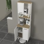 Έπιπλο κουζίνας Potter 2 Megapap χρώμα λευκό - rota oak 60x40x196,1εκ. - Image 4