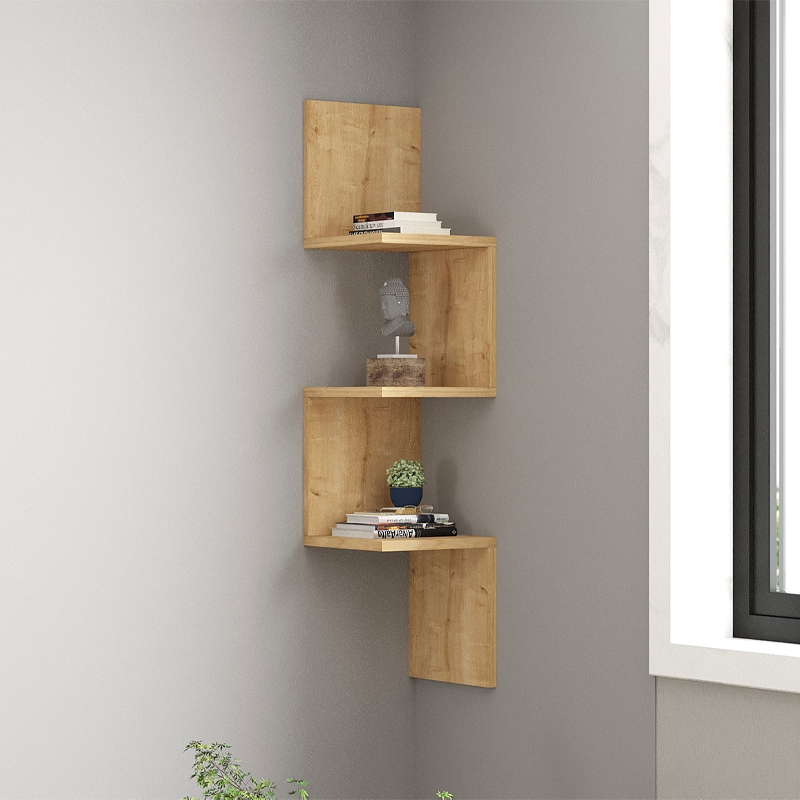 GP052-02362-0 Ραφιέρα τοίχου γωνιακή Zikzak Megapap χρώμα sapphire oak 25x25x105,4εκ. - Image 1