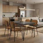 Σετ τραπεζαρία 5τμχ Roger - Kevin Megapap Mdf - ύφασμα χρώμα σκούρο γκρι σκυροδέματος - μουσταρδί 120x70x75εκ.
